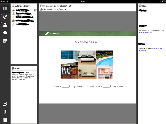 イングリッシュライブのグループレッスン画面（iPad版）